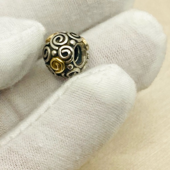EUC Pandora 790414 Sterling Silver w/ 14k Yellow Gold Rose Bud Bead - Picture 6 of 13